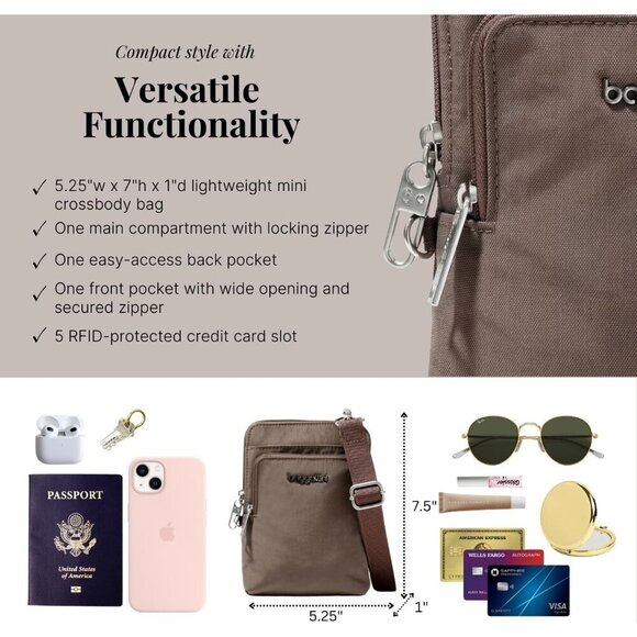 Baggallini Womens Securtex Anti-Theft Activity Crossbody Bag Cross Body Woodrose - Picture 5 of 7